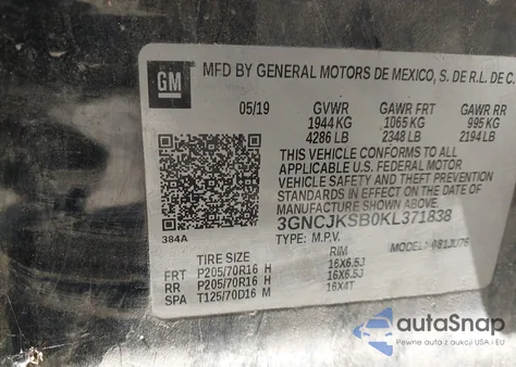 2019 Chevrolet Trax Ls из США, поврежденный, VIN 3GNCJKSB0KL371838